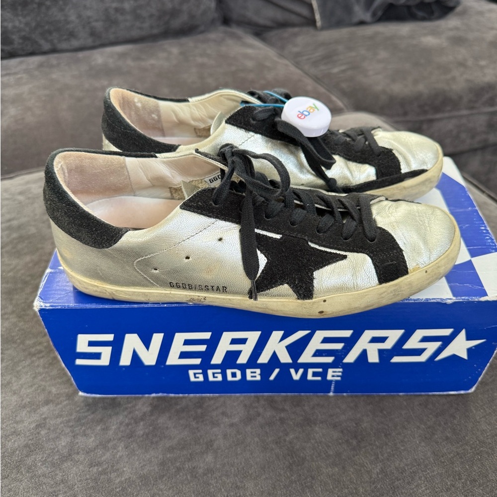 Golden Goose Metallic Silver and Black Sneakers